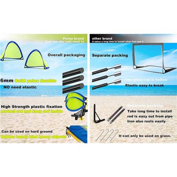 Pop up Soccer Net Soccer Goal for Kid Set of 2 Portable 210D Oxford w/ 8 Marker - Picture 4 of 6